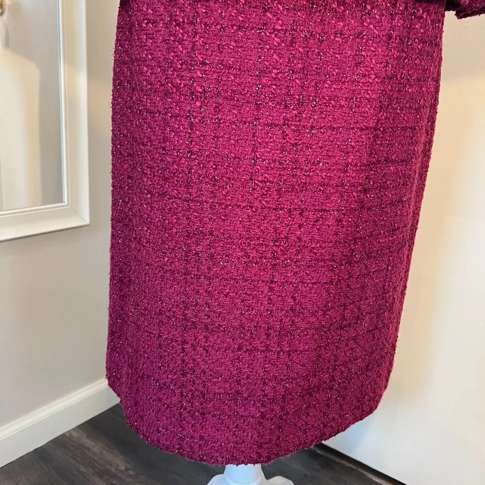 Tahari ASL Magenta Metallic Tweed Skirt Suit with Fringe Detail, Size 10 - Picture 5 of 16